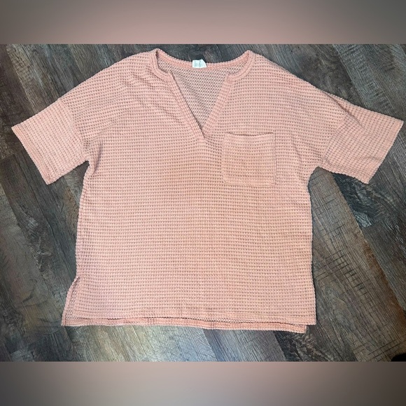 BiBi Waffle Knit Short Sleeve Blush Top L/XL - Picture 1 of 5